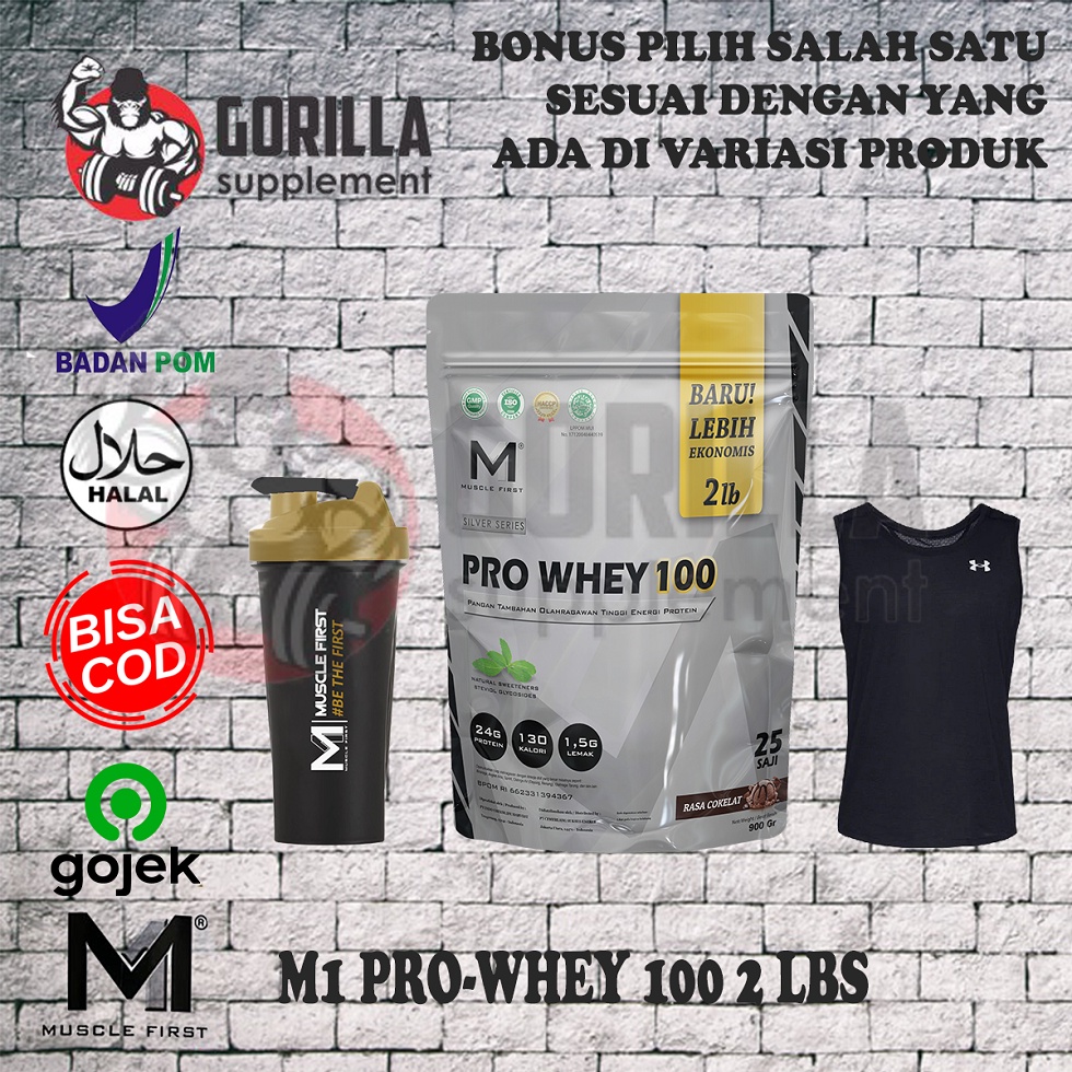 M1 Pro Whey 2lbs 2lb 900 Gram Muscle First Prowhey M1 Nutrion Rasa Strawberry Coklat Vanilla Kurma Madu Whey Protein