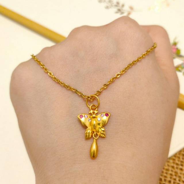 Necklace Pendant butterfly Luxury Jewellery Gold Shop Kalung Emas asli