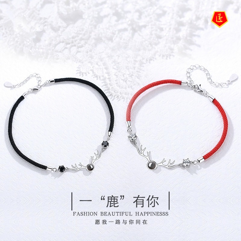 [Ready Stock]Simple Couple Red Rope Small Antlers Bracelet