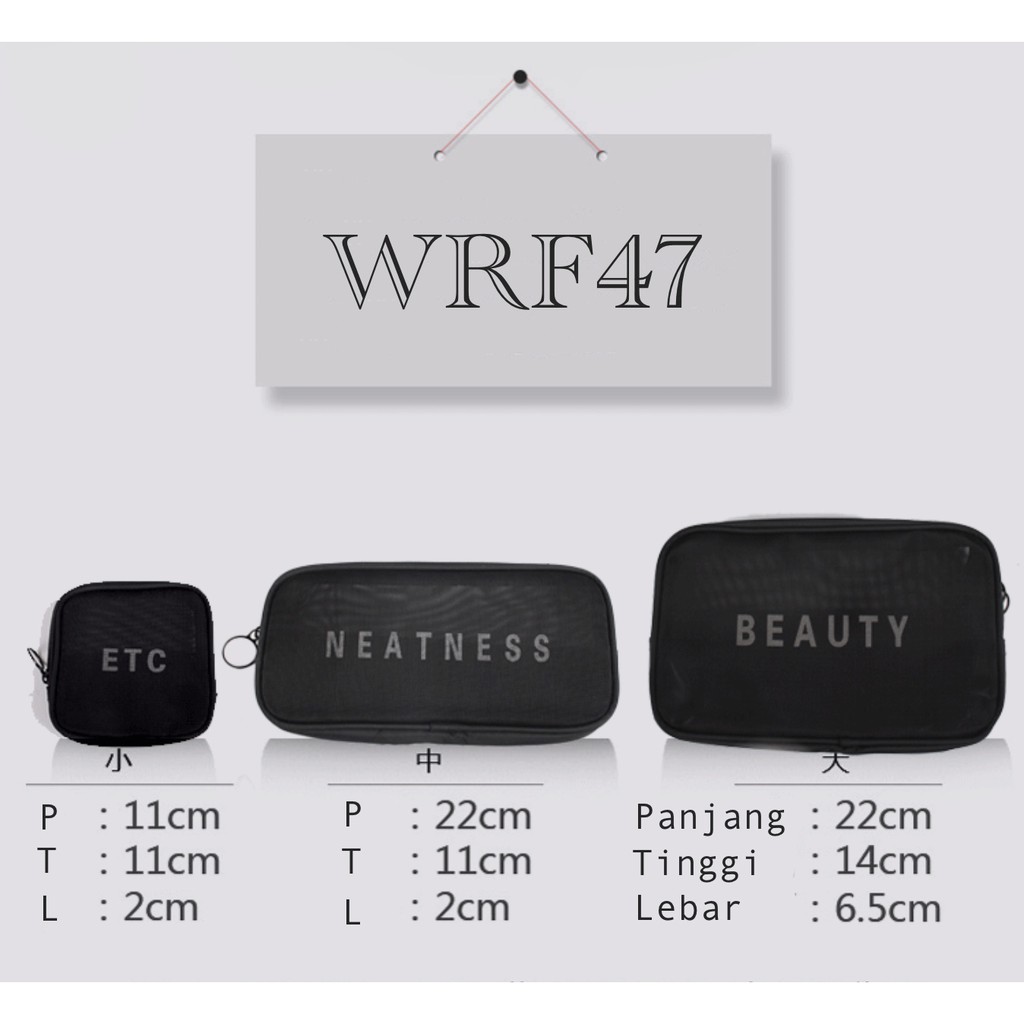 WRF47 Tas Pouch Model Kosmetik Toiletaries Beauty Neatness Hitam Multifungsi Impor TKM