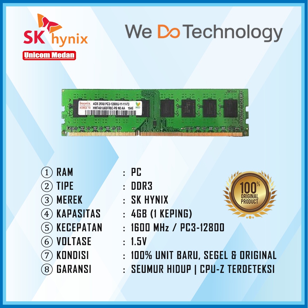 RAM PC DDR3 4GB 1600MHZ PC3-12800 SKHYNIX