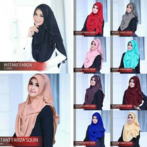 JILBAB PASHMINA INSTAN PASTAN FARIZA SQUIN MOTIF DIAMOND CREPE