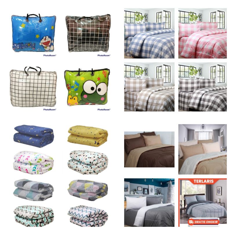 AESTHETIC bedcover tanpa sprei motif kotak emily polos dan karakter