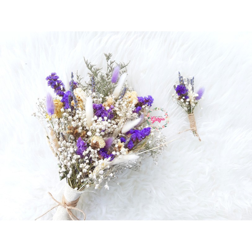 READY Wedding Bouquet Rustic + Boutonniere | Buket Wedding Kering | Hand Bouquet Wedding Buket Weddi