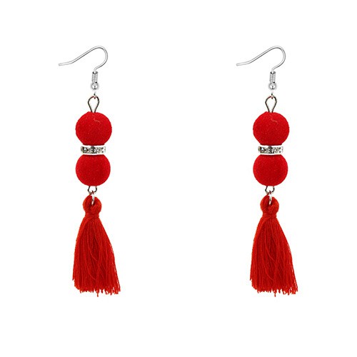 LRC Anting Gantung Bohemia Fuzzy Ball Decorated Tassel Earrings