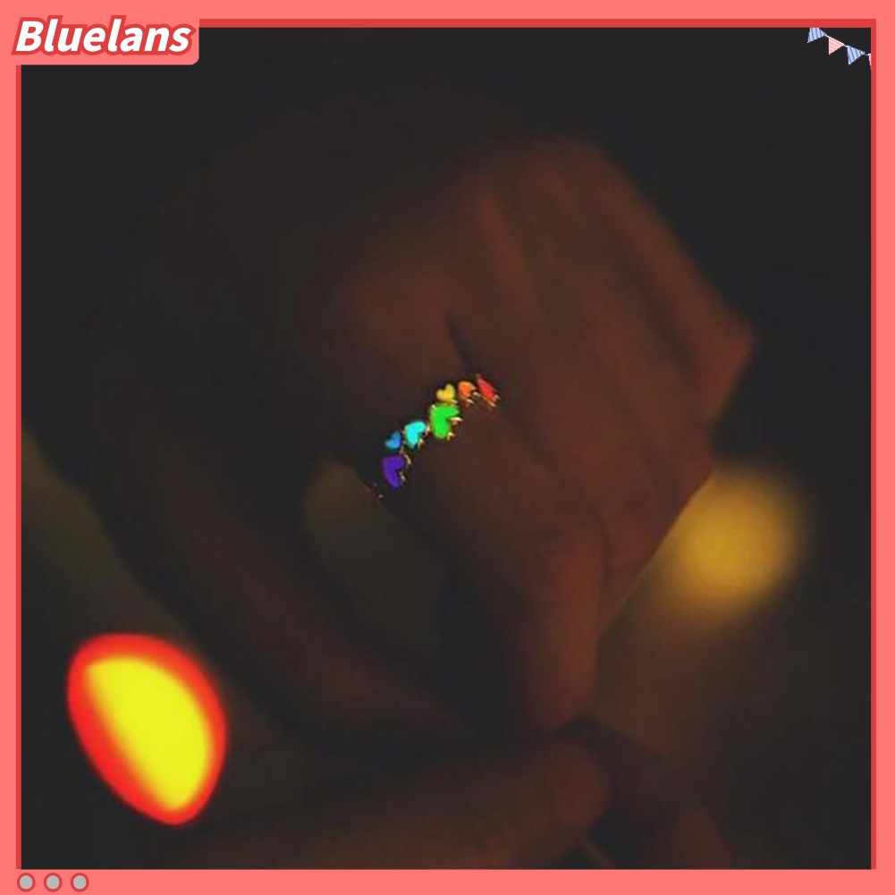 Cincin Luminous Warna-Warni Bentuk Hati Untuk Pasangan