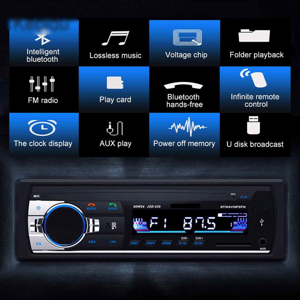 Tape Audio Mobil Truck dan Bus auto voltage 12 volt 24 Volt single DIN Bluetooth USB MP3 FM Radio