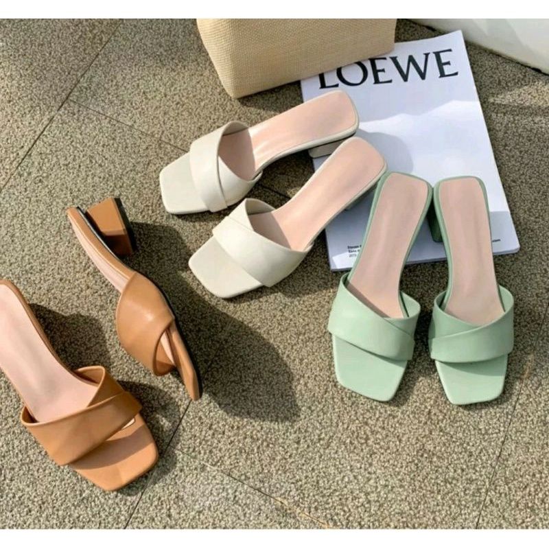 SENDAL WANITA SELOP HAK TAHU HAK 3CM -TERBARU-