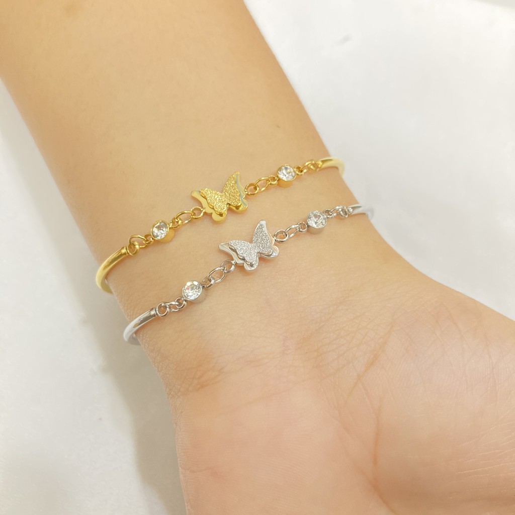 Gelang Titanium Wanita Korea Kupu Kupu Aksesoris Fashion