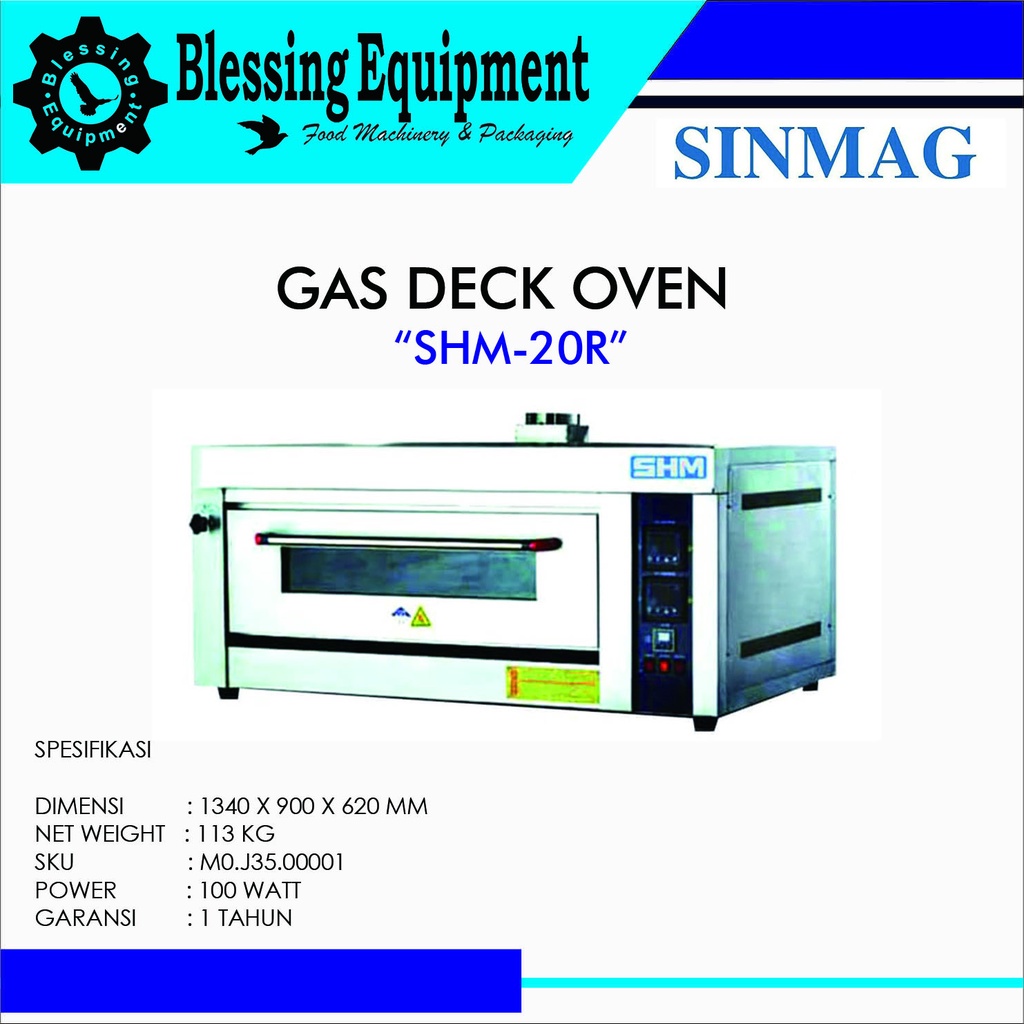 SHM-20R GAS DECK OVEN ( 1 deck 2 trays ) "SINMAG"