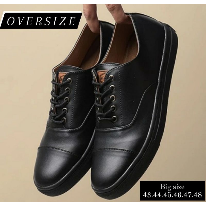 Sepatu Kerja 01.XFullBlack Pantofel Tali OVERSIZE 43.48 Sepatu Kerja Formal Pria Ukuran Besar Bule LUAR Negri Hitam, 44