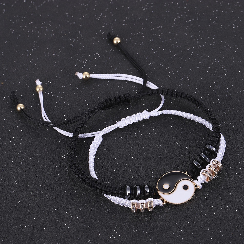 2pcs Gelang Tali Kepang Handmade Bahan Alloy Warna Hitam + Putih