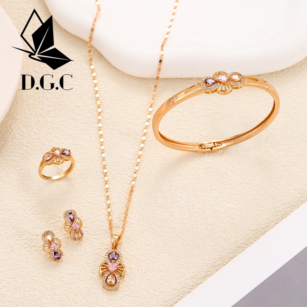 ✨D.G.C✨♥✅Titanium Set Perhiasan Wanita Satu Set Kalung Gelang Dan Cincin Anting Korea Aksesoris Mewah Jewelry D633