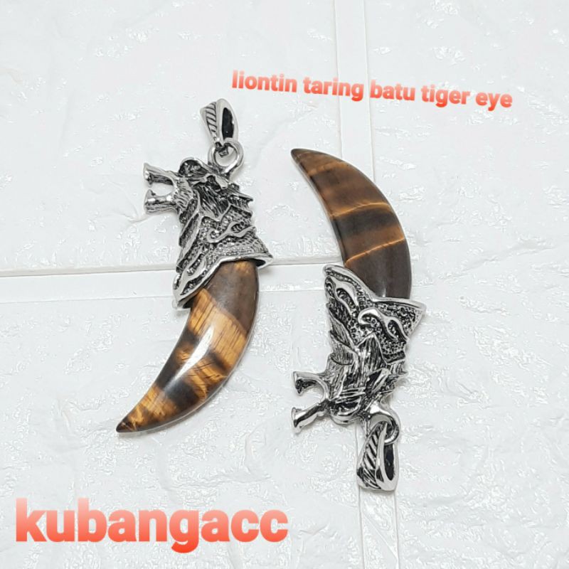 Liontin Kalung Bandul Kalung Taring srigala Batu Alam Tiger Eye Batu biduri sepah