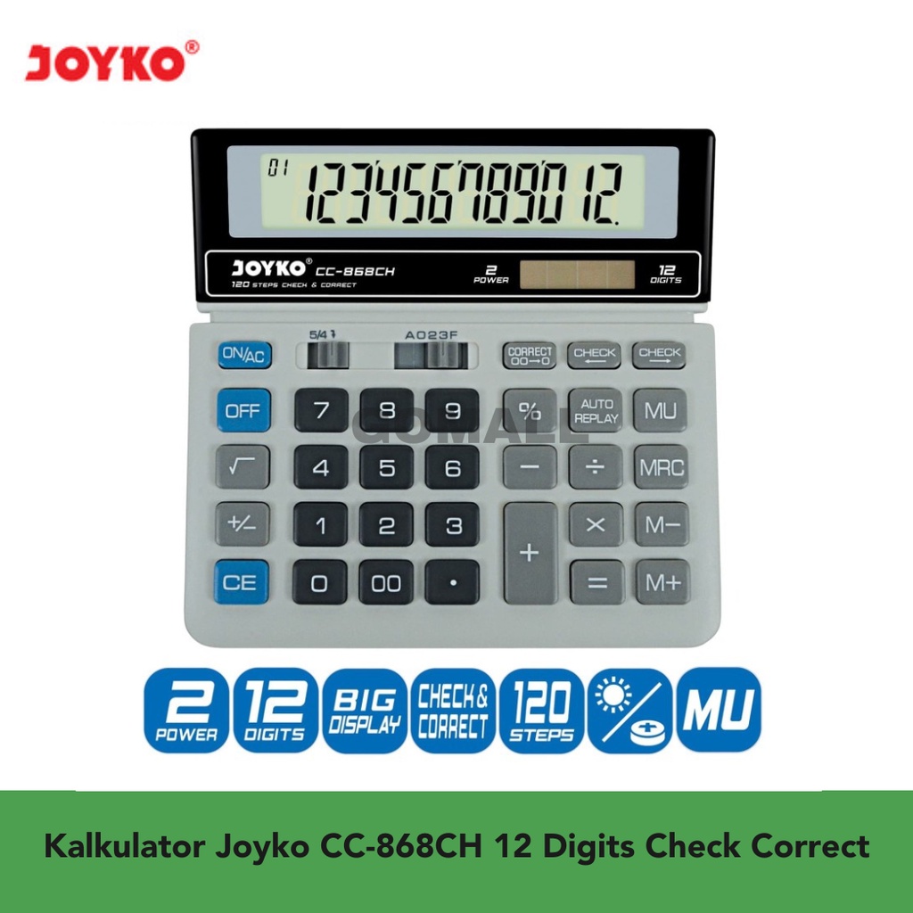 

Joyko Kalkulator CH-868CH Standard 12 Digit Lengkap Check Correct