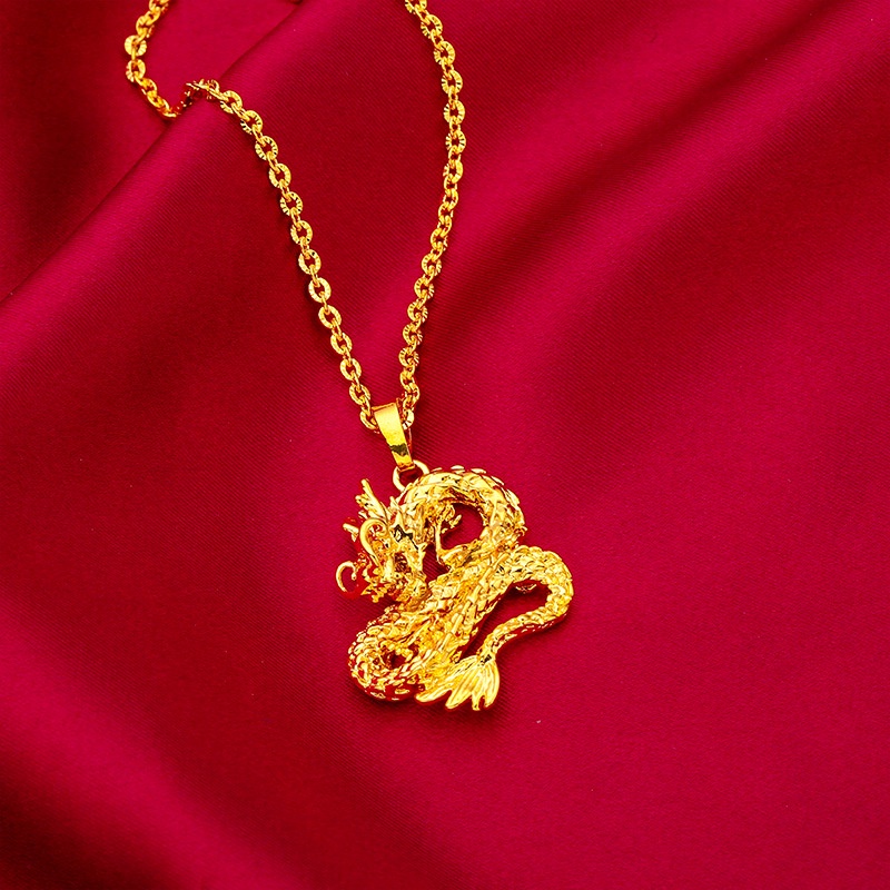 Kalung Liontin Cincin Emas Asli Kadar 375 Motif Naga Aksen Berlian Putih Untuk Pria