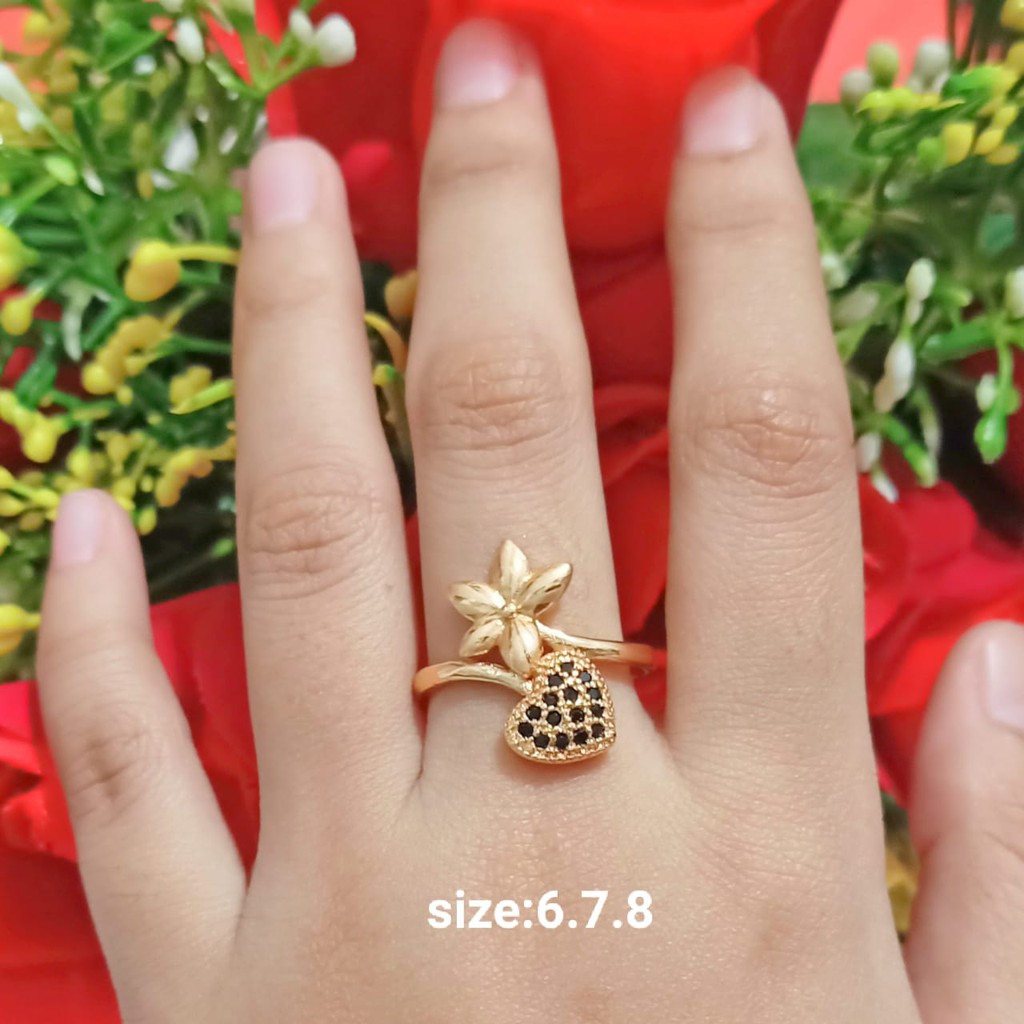 Cincin TITANUM Dewasa Permata Zircon Gold Perhiasan Wanita Limited edition (COD)