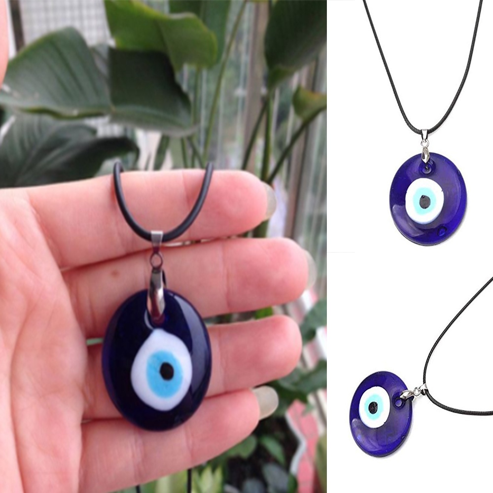 Kalung Liontin Manik-Manik Mata Iblis Warna Biru Gaya Turki Diameter 3cm