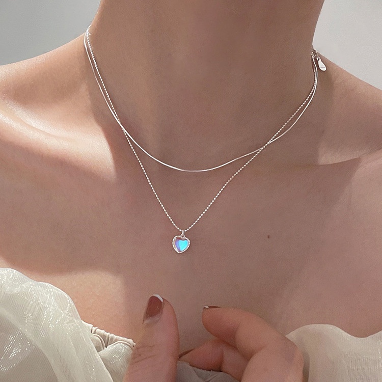 Perhiasan Kalung Liontin Hati Lapisan Ganda Gaya Korea Untuk Hadiah Wanita