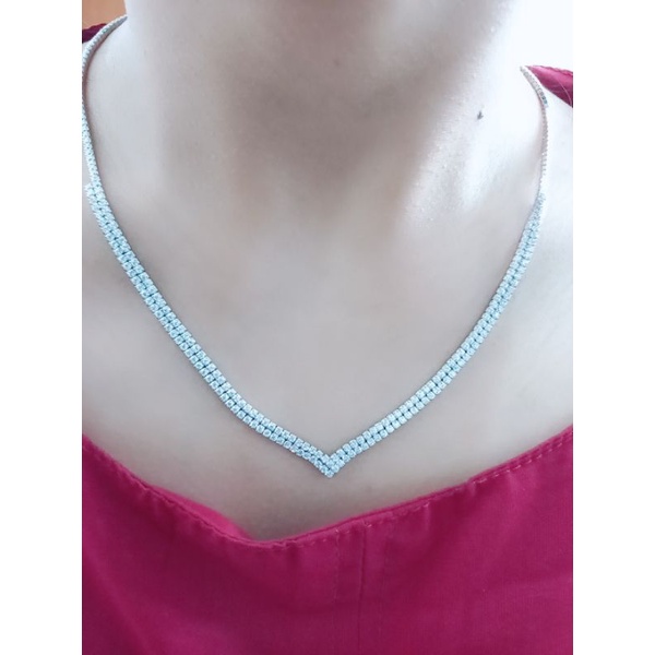 KALUNG PERAK ASLI LAPIS EMAS 925/KALUNG LISTRING DOBLE MATA PUTIH/KALUNG ASLI SILVER/KALUNG FASHION WANITA