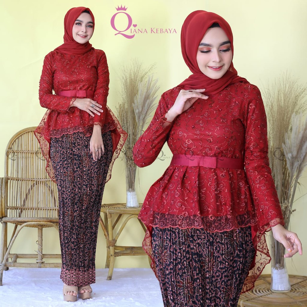 Stelan Kebaya aurora Tille/Gomes Pita/Kebaya Modern/Setelan Kebaya Brokat/Kebaya Couple/Kebaya Terbaru/kebaya wisuda/kebaya pengantin/set kebaya modern