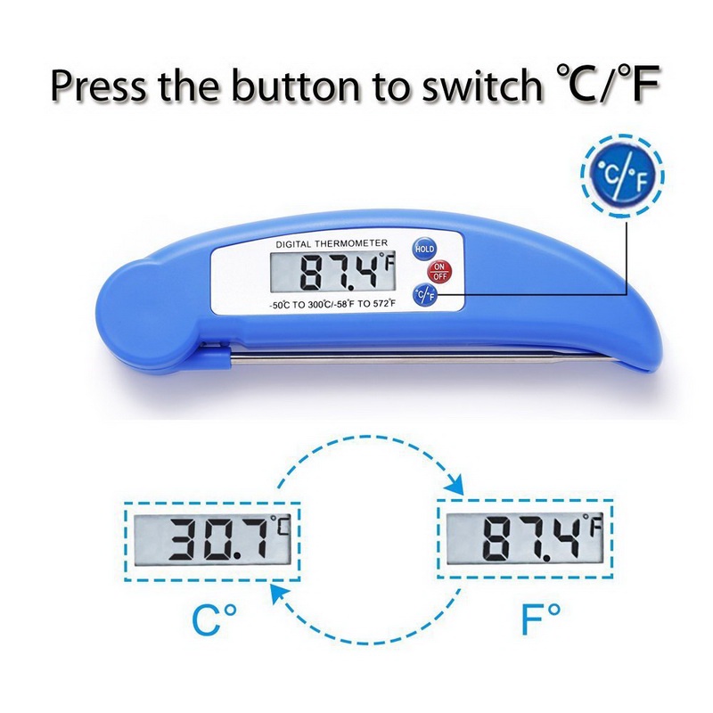 1pc Termometer Makanan Digital Model Lipat Bahan Stainless Steel Ultra Tipis Untuk Bbq