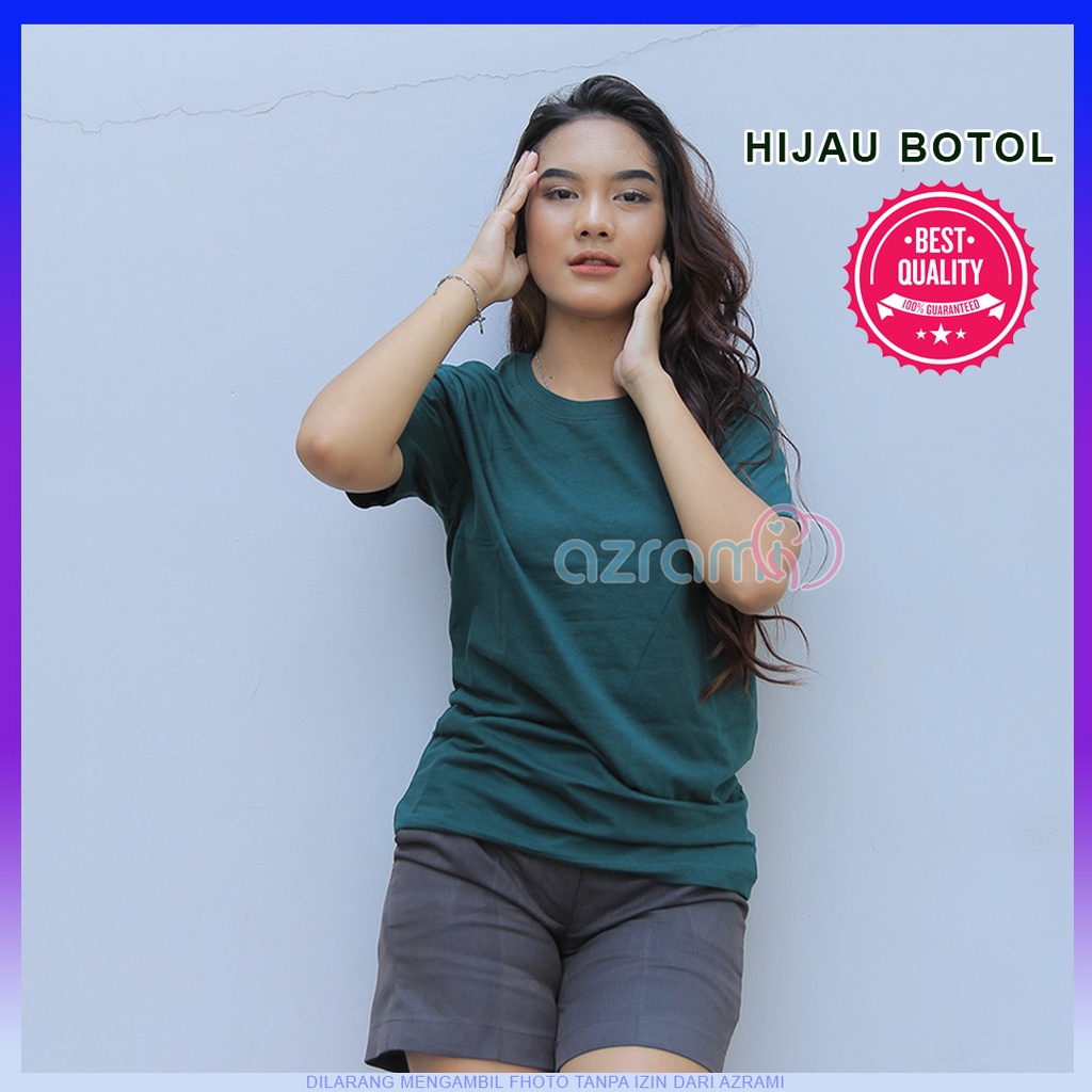 AZRAMI - Kaos Polos Wanita Lengan Pendek Premium Warna Hijau Botol