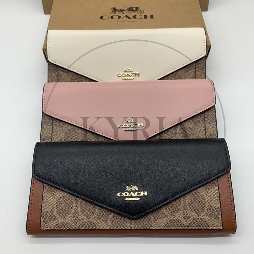 DOMPET panjang lipat wanita women 31547 SOFT WALLET ENVELOPE IN COLORBLOCK SIGNATURE CANVAS long wallet