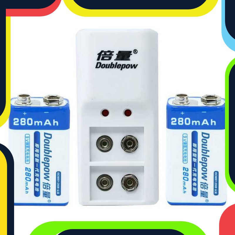 Bayar Ditempat Laris! DOUBLEPOW Charger Baterai 2 slot for 9V with 2PCS 9V 280mAh - DB-B09