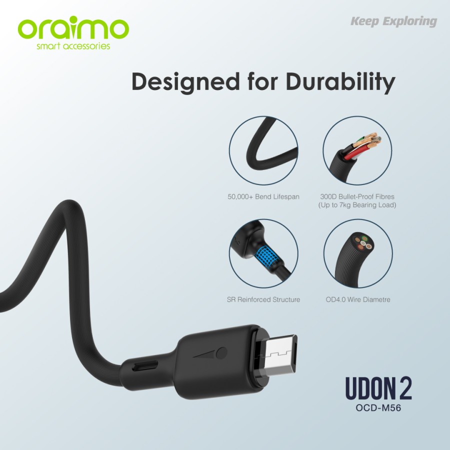 Oraimo Kabel Data Micro USB 2 Meter | Android Fast Charging OCD-M56