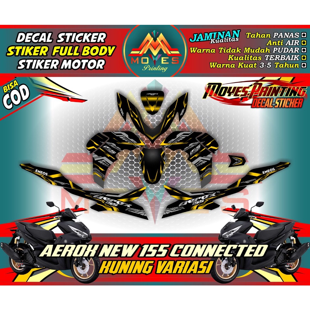 Decal Stiker Aerox New 155 Connected - Motif Robot Matrix Kuning