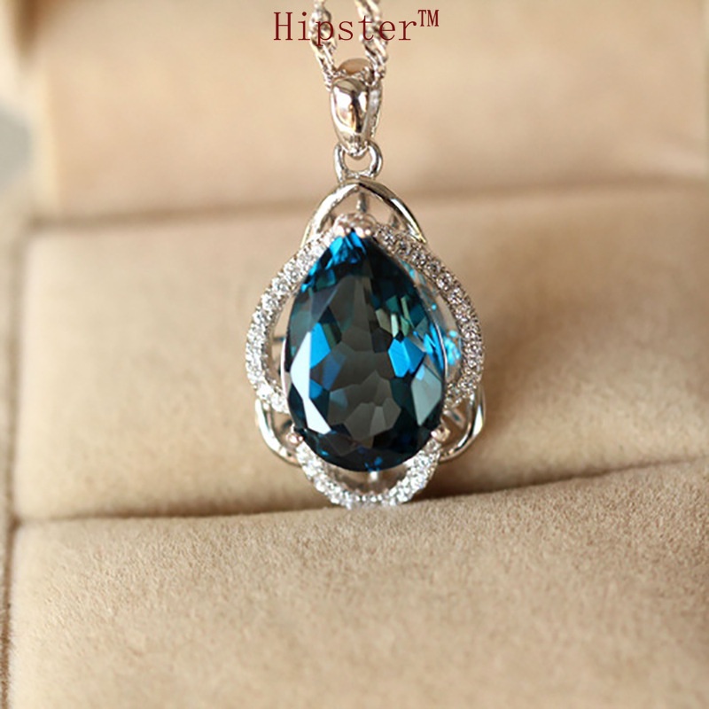 New Hot Fashion Platinum Blue Crystal Full Diamond Pendant Necklace