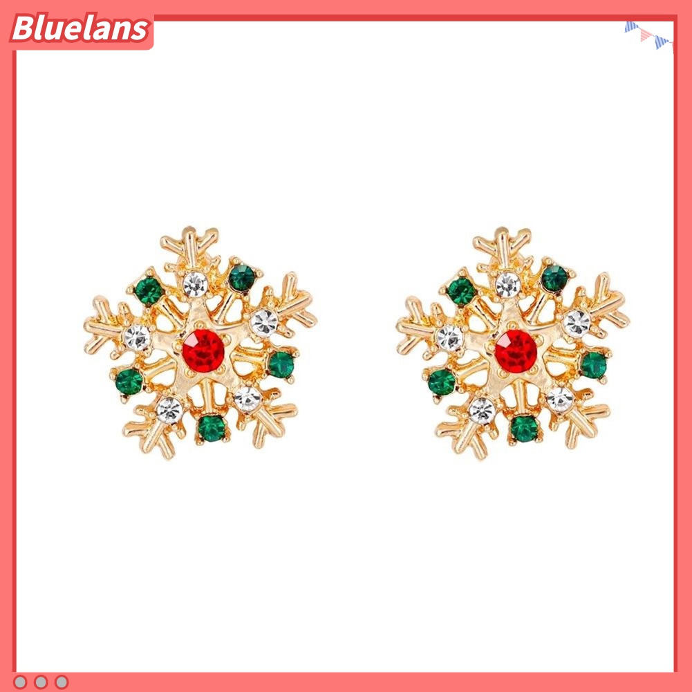 Anting Stud Desain Snowflake Natal Aksen Berlian Imitasi Untuk Wanita