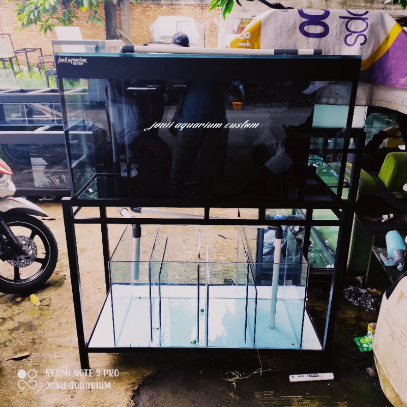 aquarium 100x50x50 10mm gosok halus sistem sump filter