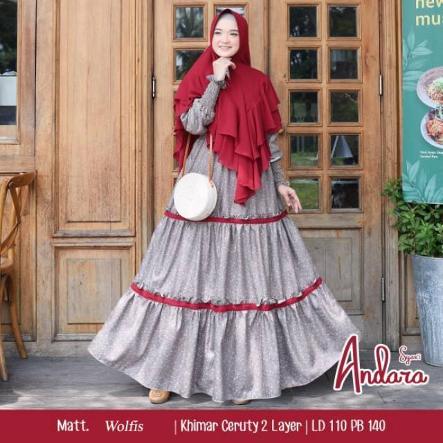 Humaira99 Gamis syari maxi busui muslimah motif bunga2 kecil set khimar syari Andara