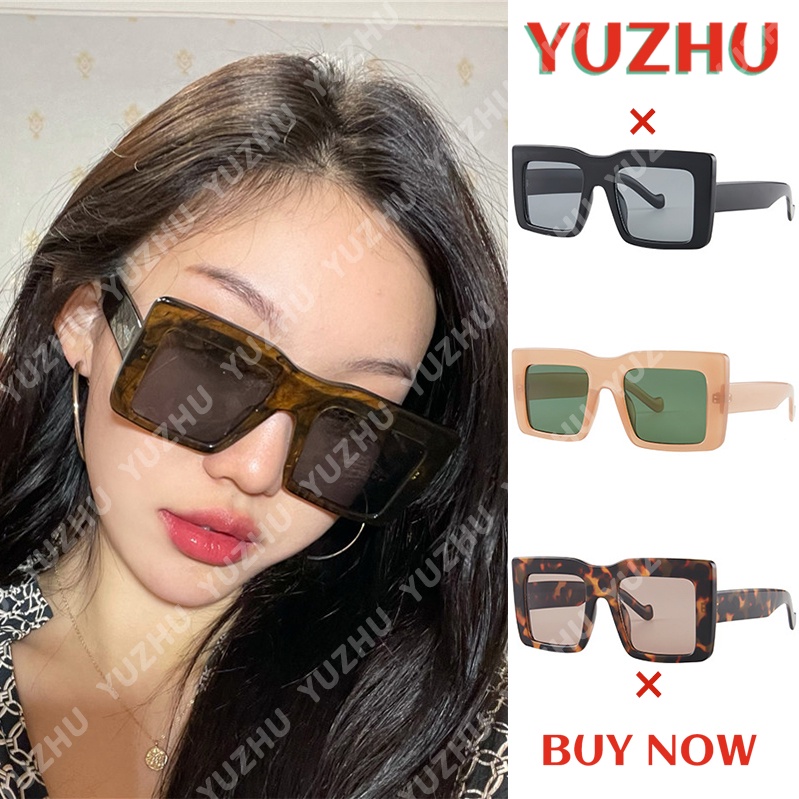 (YUZHU) COD INS Fashion Retro Kebesaran Bingkai Persegi Leopard Print Sunglasses Musim Panas Tabir Surya Kacamata Wanita