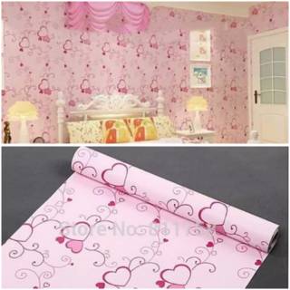 Wallpaper dinding murah ruang tamu kamar  tidur  love pink  