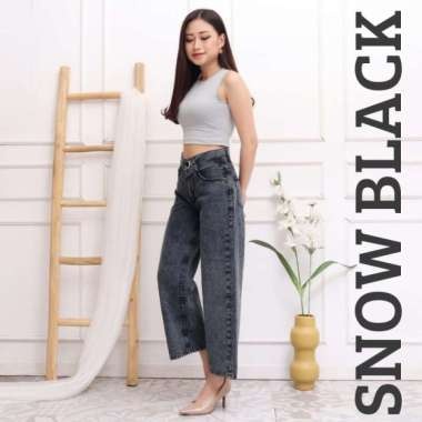 Celana Kulot Wanita Jeans Tebal Highwaist - Bahan Sakura Jeans - (Ukuran 27 - 34)