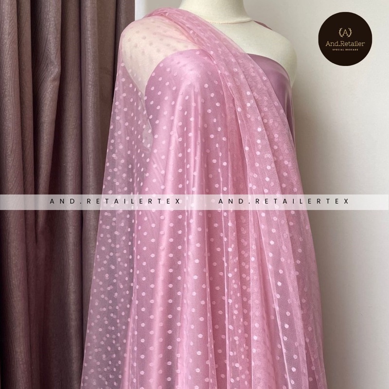 Bahan Kain Tile Tulle Tule Dot Polkadot Warna Dusty Pink