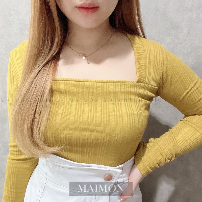 Rib Squareneck Long Sleeve Blouse | Atasan Wanita Korean Fashion | Maimon Grosir