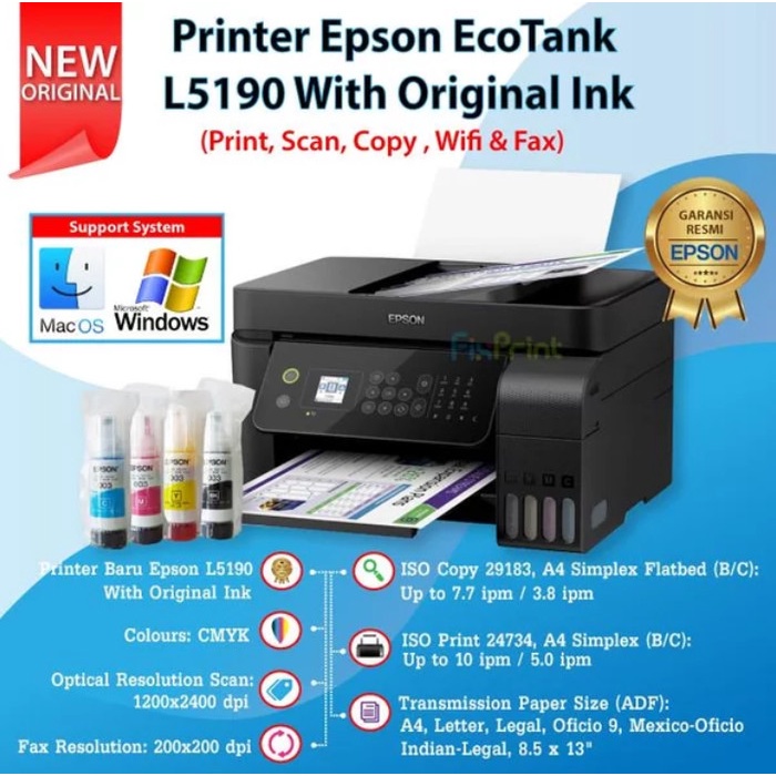 Epson Printer L5290 L5190 All In One WiFi (Print Scan Copy Fax) TINTA ORIGINAL