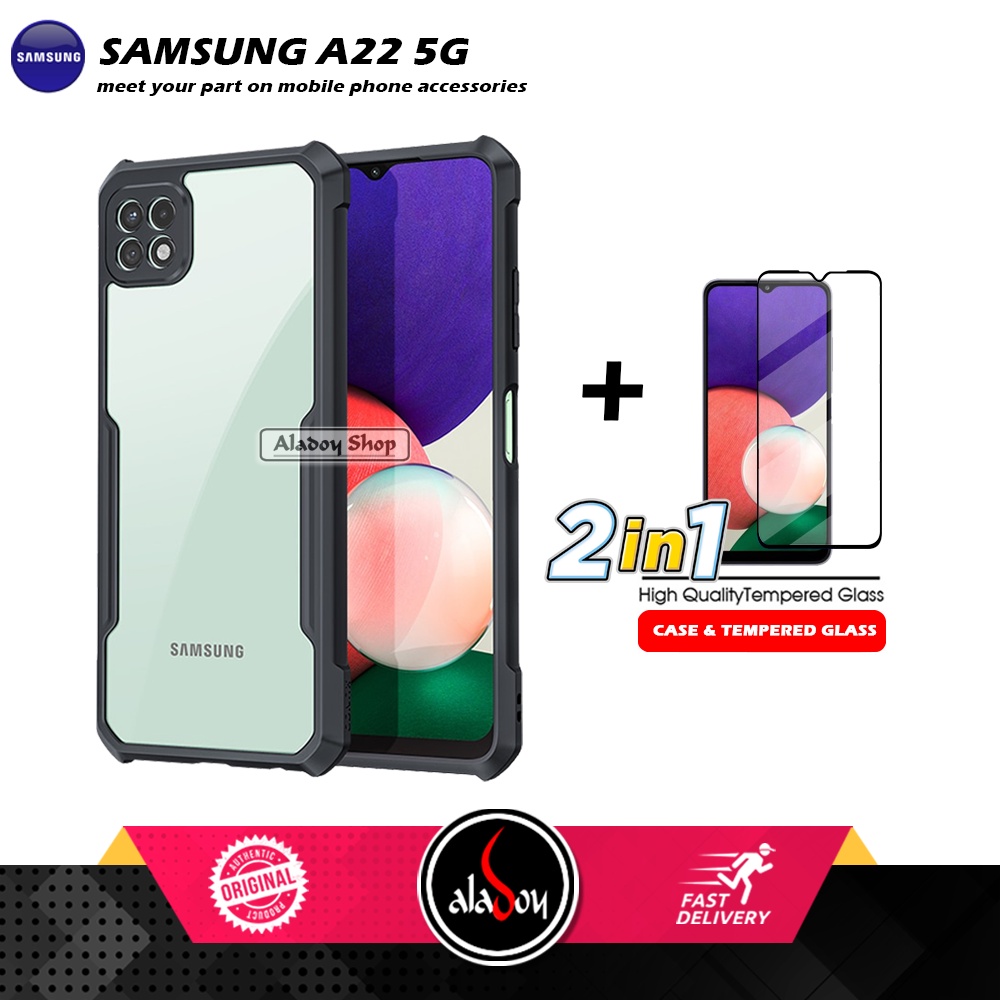 PAKET 2 IN 1 Case Samsung A22 5G Armor Fusion Transparent Prmium Casing Free Tempered Glass