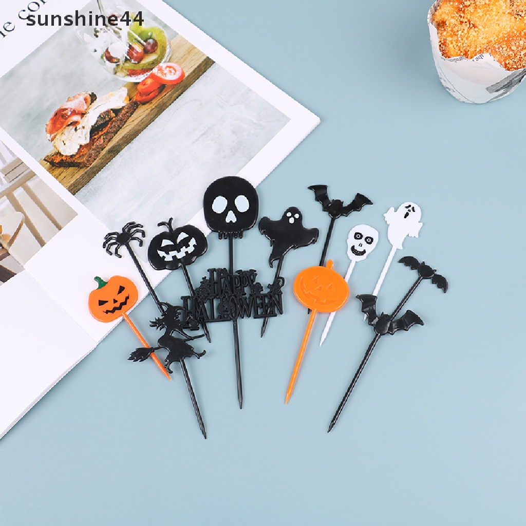 Sunshine 10Pcs Tusuk Gigi / Buah / Cupcake Desain Kartun Halloween Bahan Plastik