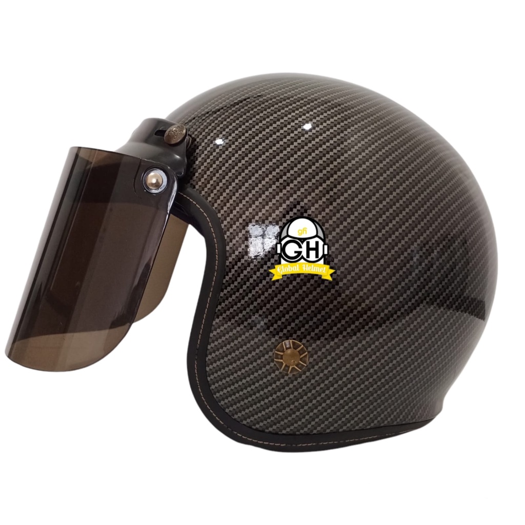 HELM BOGO RETRO COCO CARBON BLACK GLOSSY ORIGINAL SNI