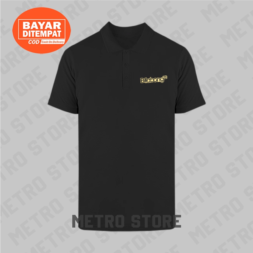 Kaos Polo Billabong Logo Teks Premium Gold Print | Kaos Polo Shirt Kerah Lengan Pendek Pria Muda Ker