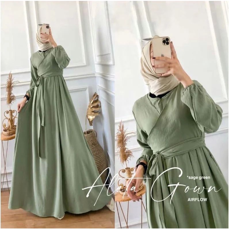 (DBY) GAMIS ALETA ATASAN WANITA LONG DRESS CRINCLE AIRFLOW