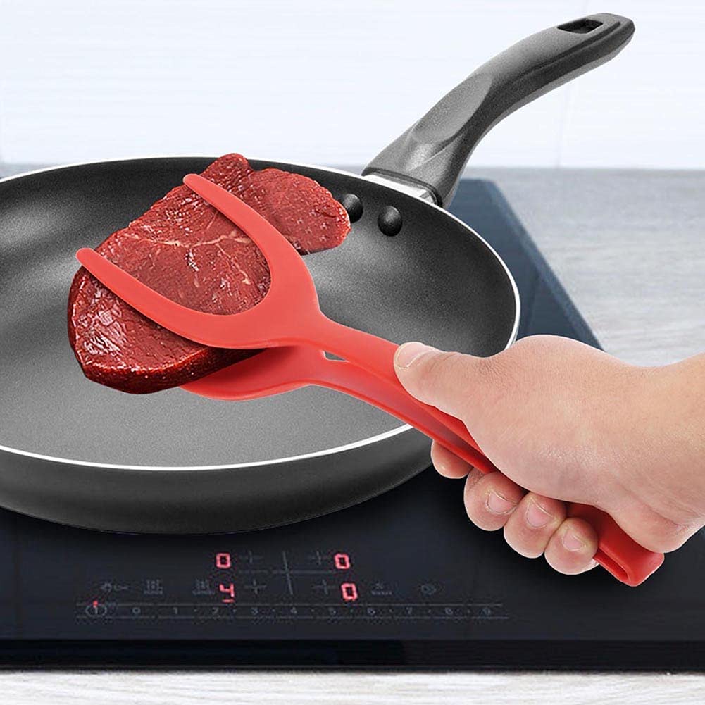 Spatula Penjepit Makanan Telur Goreng Roti Pancake Multifungsi 2 In 1 Bahan Silikon Anti Lengket Untuk Dapur