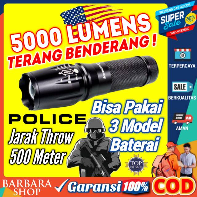 Senter LED Cree Super Terang XM-L E97 T6 5000 Lumens Jarak Jauh Outdoor Baterai 26650 18650 AAA x3