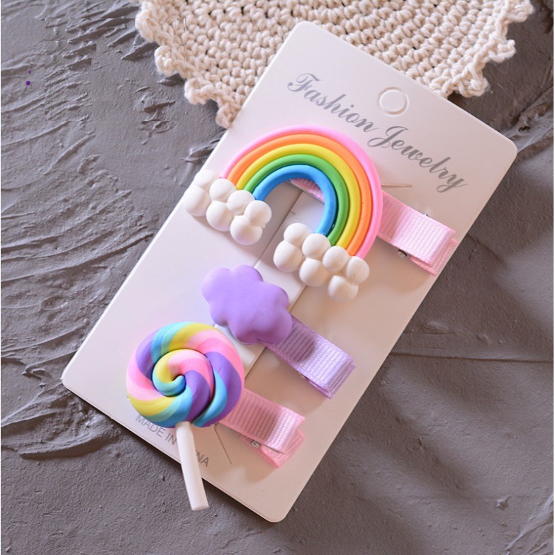 3 Pcs Set Jepit Rambut PELANGI 01 Kartun Unicorn Awan Klip Jepitan Anak Gaya Korea Fashion Hair Clip