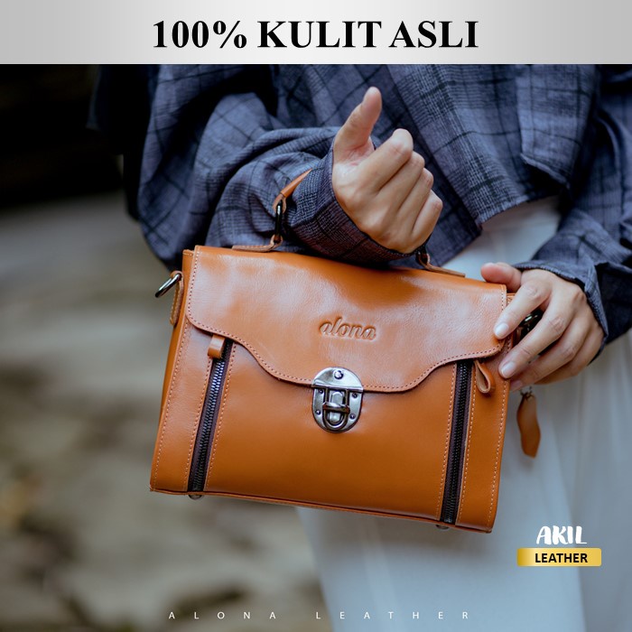 Tas Wanita Branded Model Selempang Slempang Jinjing Bahan 100% Kulit Sapi Asli Original Alona Aurora Leather Sling Bag